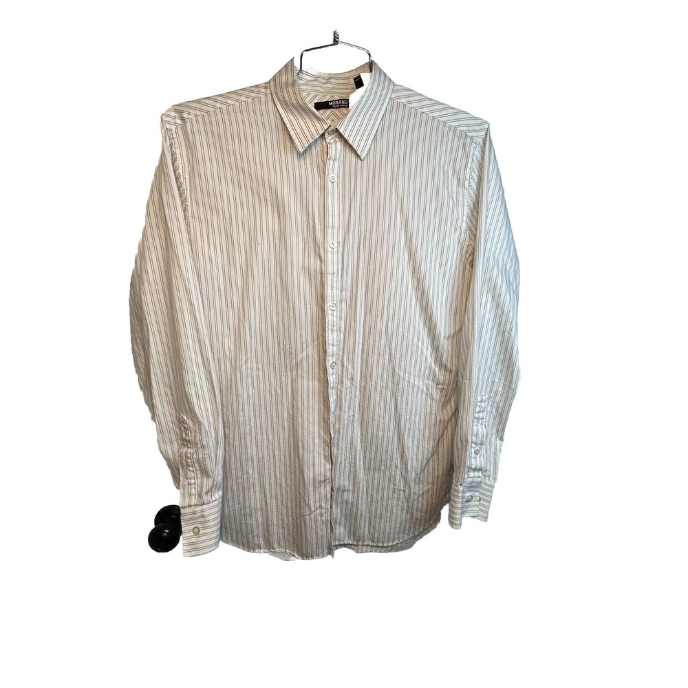 Murano Liquid Cotton Button Down Shirt Men Large Long Sleeve White Black Stripes